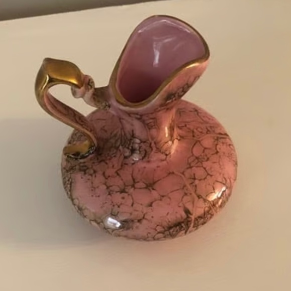 Pink and Gold Marbled Ceramic Pitcher/Vase - Picture 2 of 3